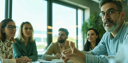 A company representative meeting with local community members, symbolizing stakeholder engagement in ESG initiatives. Generative AI